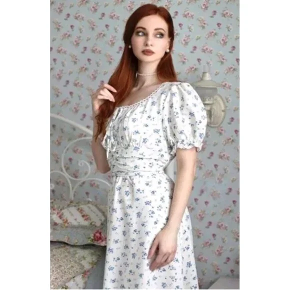 Women Summer Victorian Square Neck Floral Dress Cottagecore Dress W/ Pockets XL - Picture 3 of 6